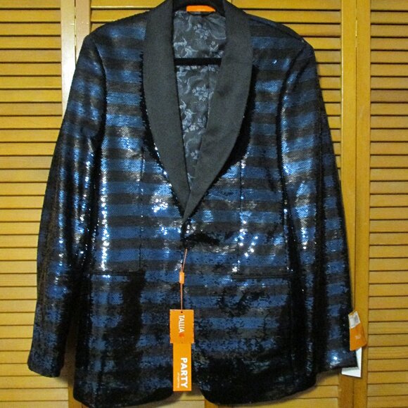 Tallia Men's Suit Coat Jacket NEW Sequins Striped black/blue size 40L - Picture 1 of 11